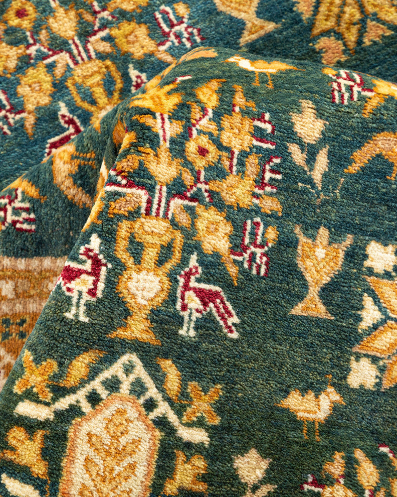 Mogul, One-of-a-Kind Hand-Knotted Runner Green, 6'2"x12'9"