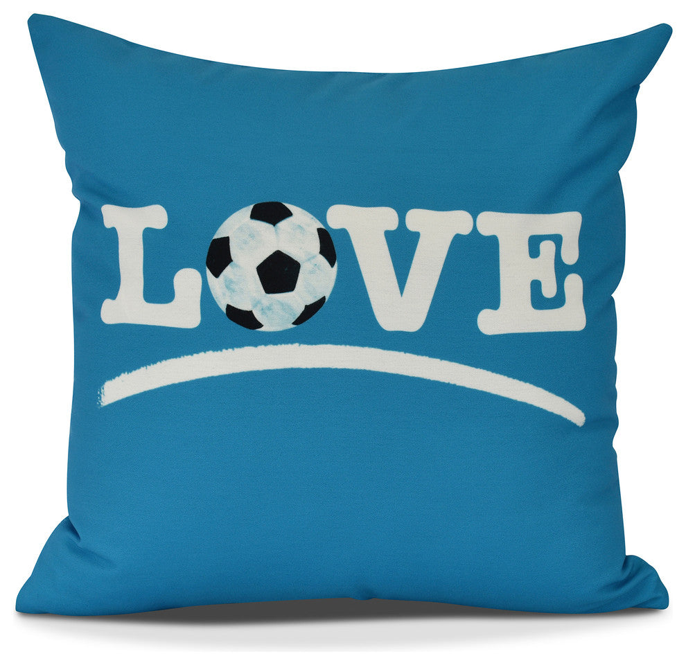 Love Soccer, Word Print Pillow, Teal, 26" x 26"