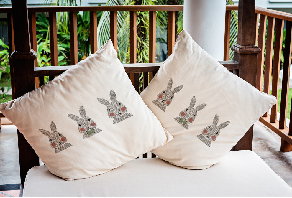 Bunny Triplets Easter Indoor/Outdoor Throw Pillow, Laurel Tree Green, 16x16"
