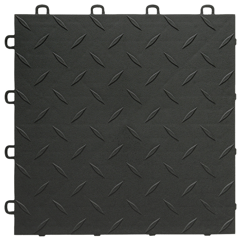 12"x12" Interlocking Garage Flooring Tiles, Diamond Top, Set of 27, Black