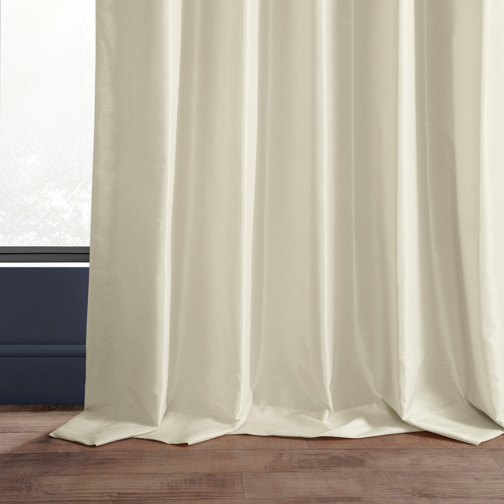 Ruched Vintage Faux Dupioni Silk Curtain Single Panel, Off White, 50" X 96"