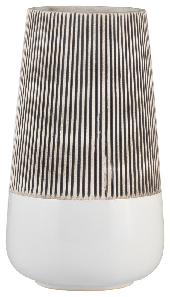 Ceramic 10"H Ridged Vase, Ivory