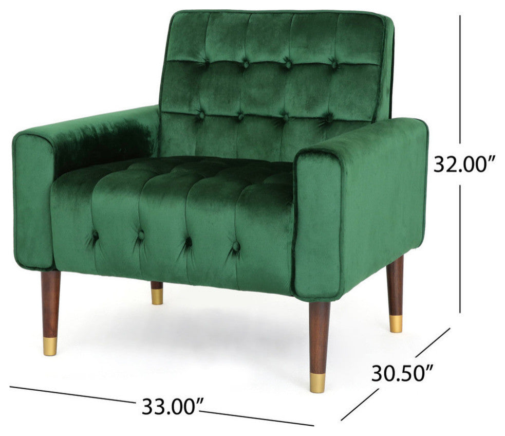 GDF Studio Betsy Modern Button-Tufted Waffle Stitching Velvet Armchair, Emerald