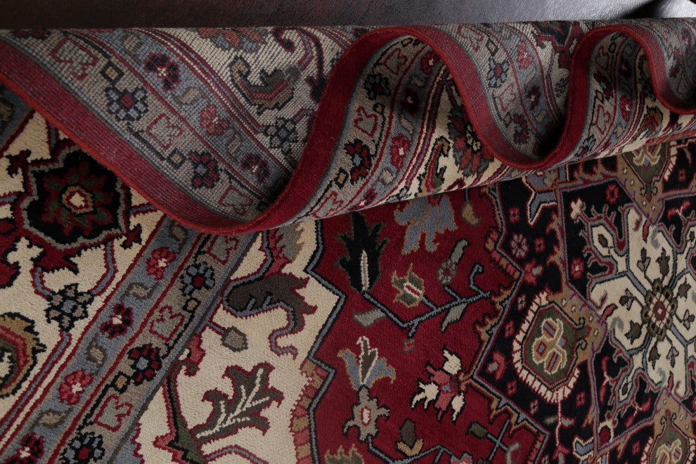 Traditional Heriz Oriental Carpet Handmade Indian Area Rug, Red, 14'9"x11'11
