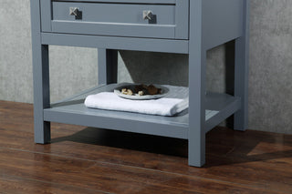 30" W Single Freestanding Bath Vanity, Gray With White Carrara Marble Top