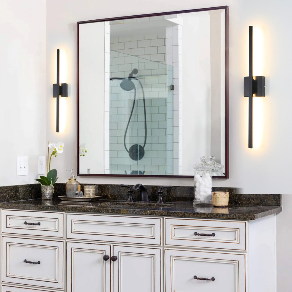 Modern LED Wall Sconces Triac Dimming Aluminum LED Flush Mounted Sconce, Black, 27.5"hx4.7"wx2.9"d