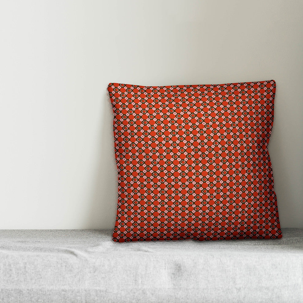 Folk Geometric Pattern, Red Throw Pillow, 20"x20"