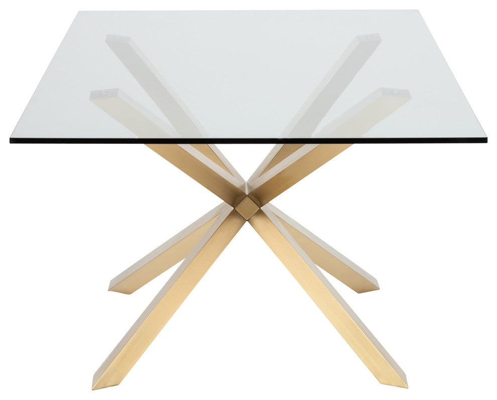 Couture 78-inch Dining Table in Brushed Gold Stainless Steel and Glass