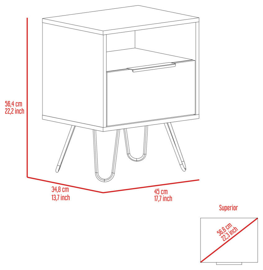 Vienna Modern Bedroom Nightstand with Cabinet and Hairpin Legs, White