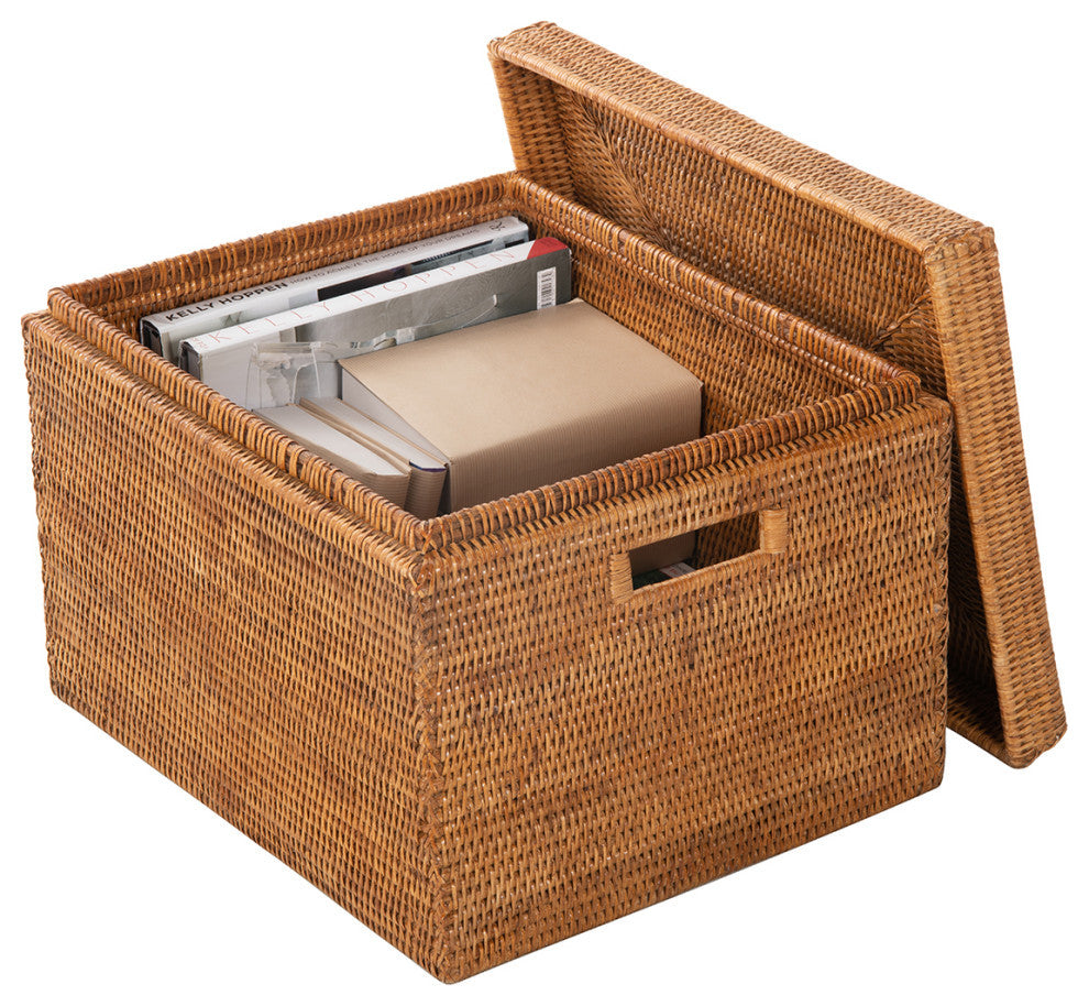 La Jolla Rattan Rectangular  Storage Box, Honey Brown