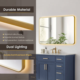 Dazzle Rectangular Bathroom/Vanity LED Lighted Wall Mirror, Brushed Gold, 48"