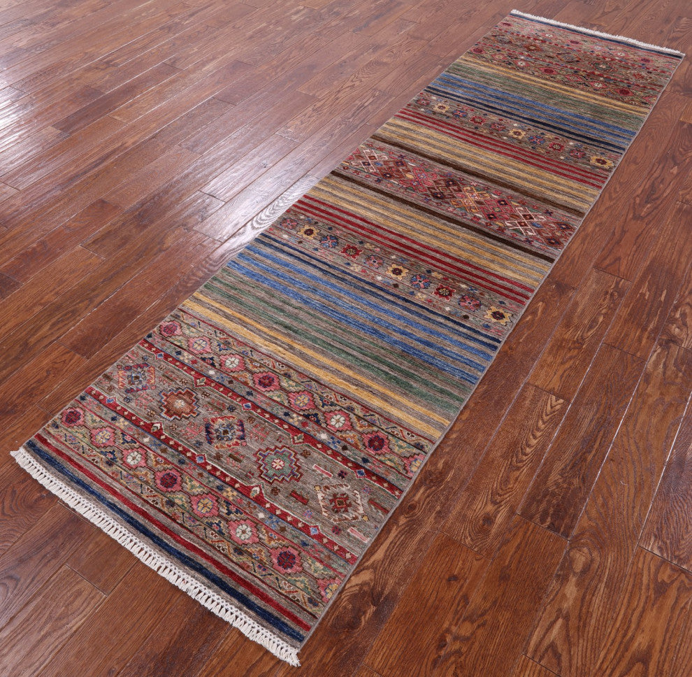 2' 9" X 9' 9" Runner Handmade Super Kazak Rug Q10051