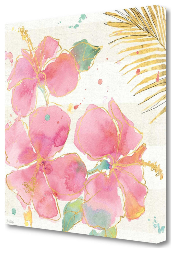 Watercolor Hibiscus Flowers 3 Giclee Wrap Canvas Wall Art