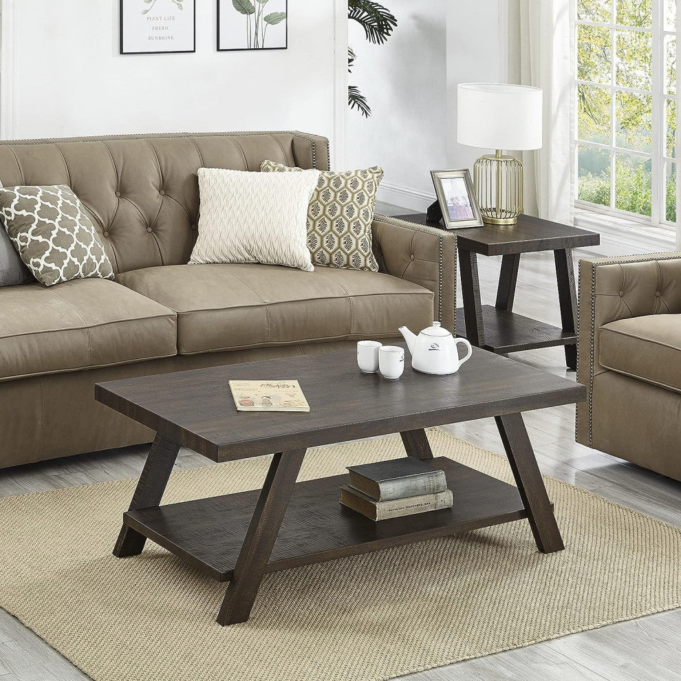 Contemporary 3-Piece Coffee Table Set with Angled Legs and Extra Storage Shelf, Espresso