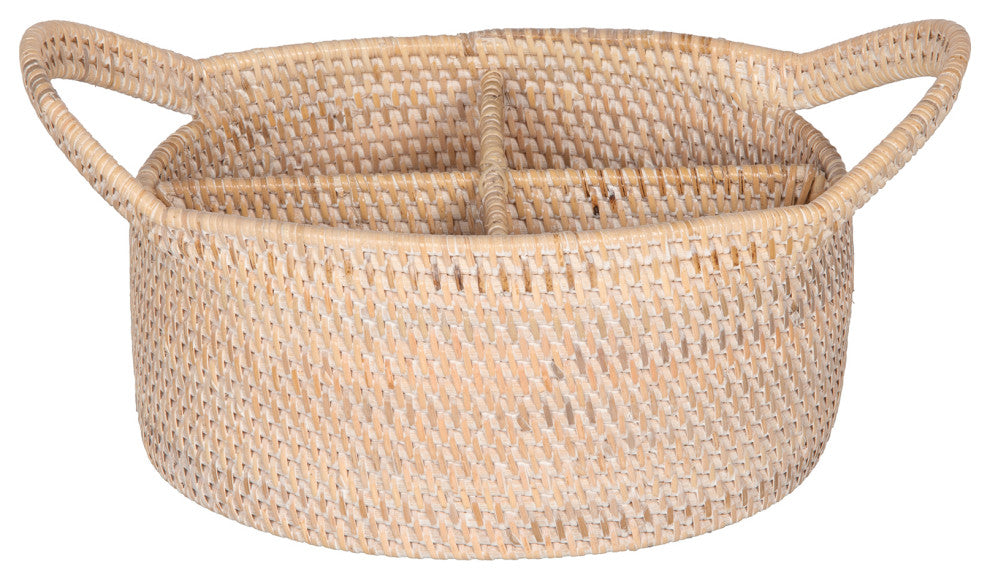 Loma Oval Rattan Utensil and Bottle Basket, White-Wash