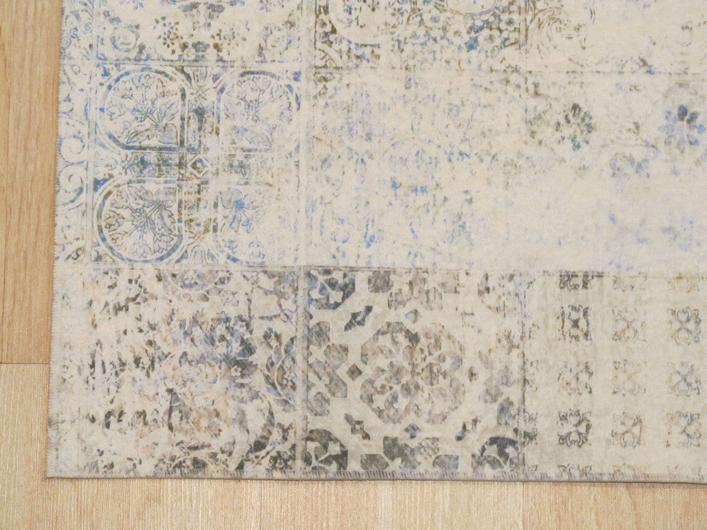 Green Transitional Geometric Distressed Bohemian Moderno Mosaic Area Rug