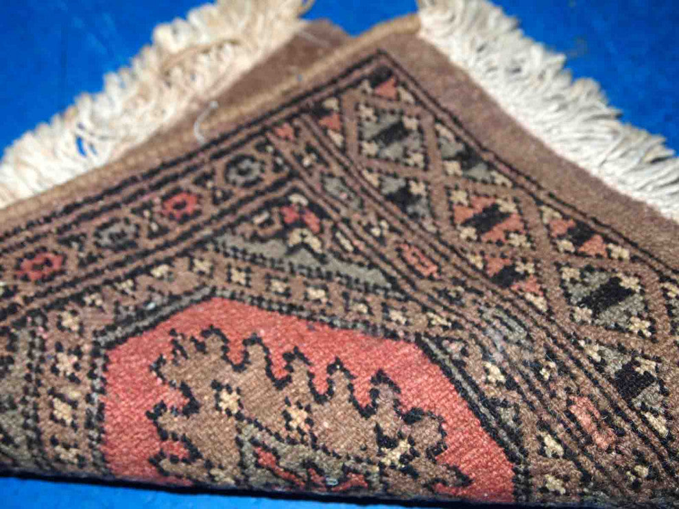 Handmade vintage Uzbek Bukhara mat 1' x 1' (31cm x 33cm) 1960s