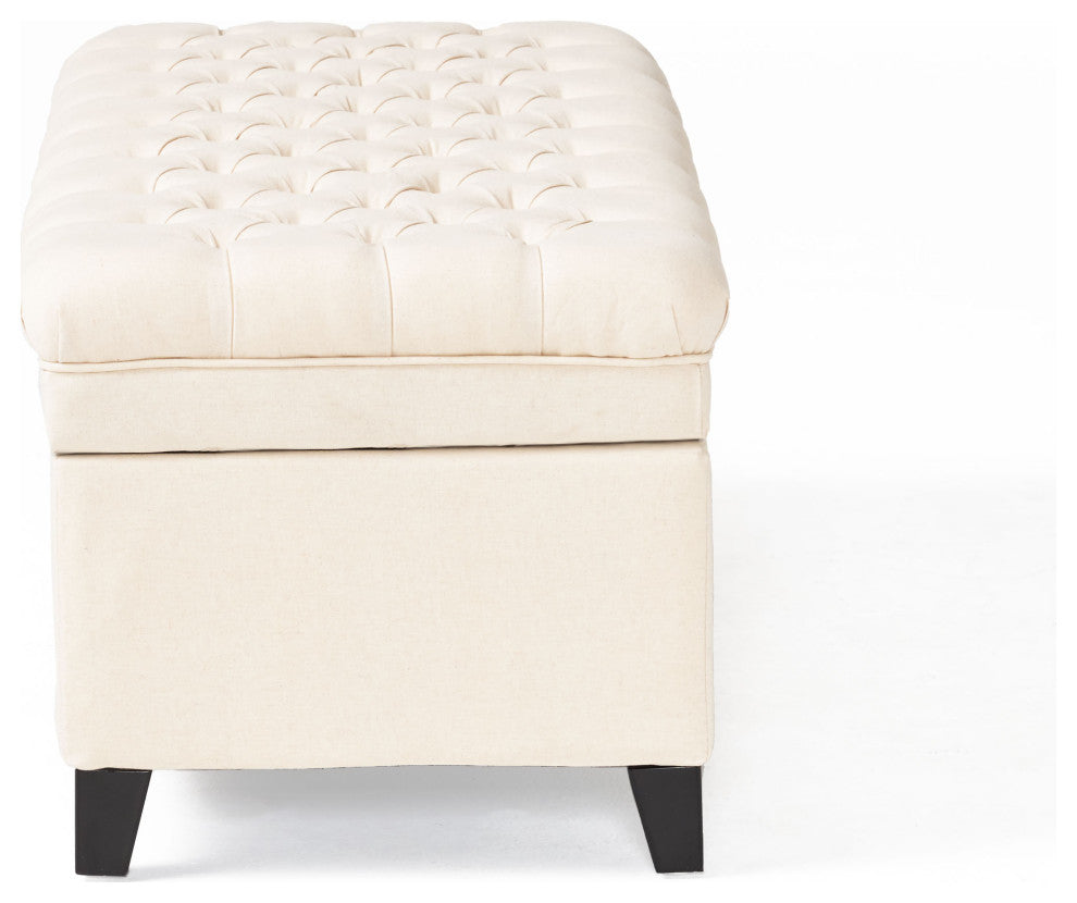 GDF Studio Sheffield Fabric Beige Tufted Storage Ottoman