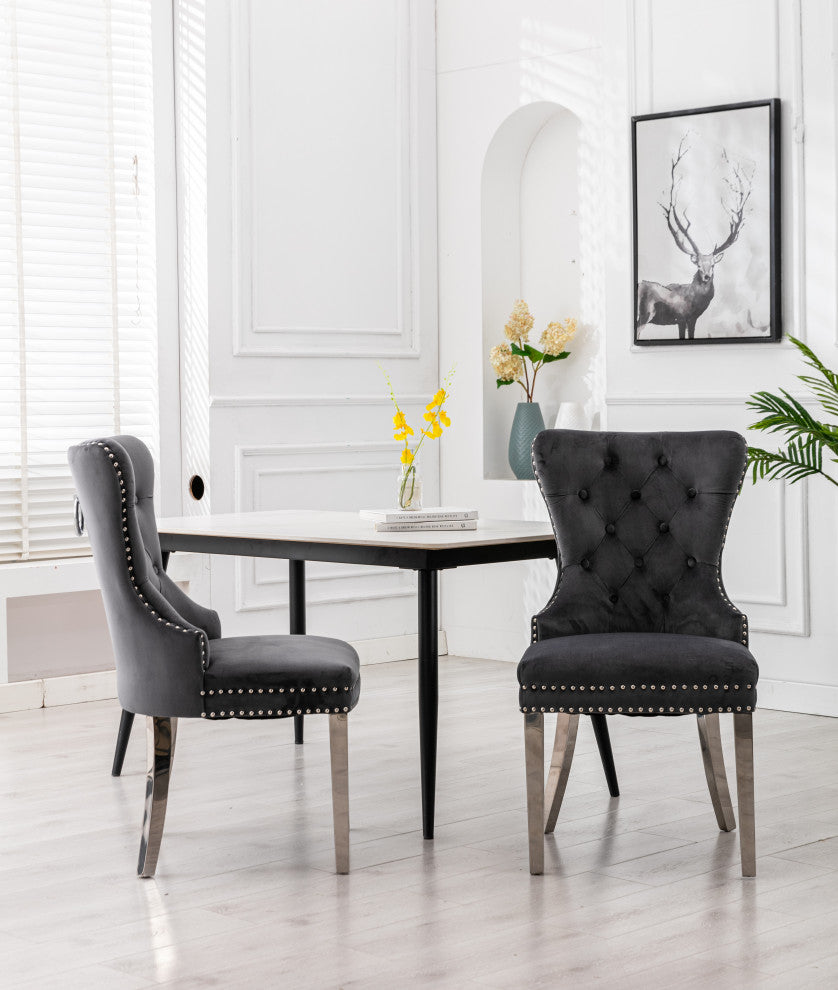 Home Beyond Tufted Velvet Wingback Dining Chairs Set of 2, Gray
