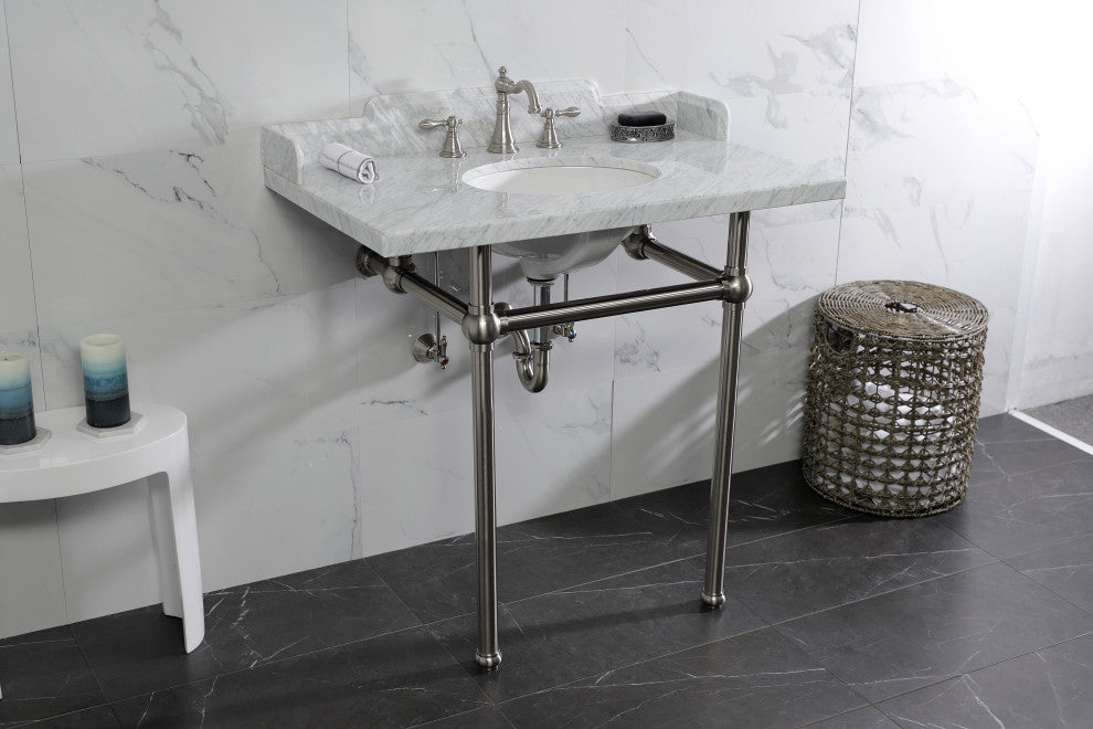 Kingston Brass LMS36MB8 36" Carrara Marble Console Sink, Legs
