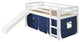 White Wooden Blue Tent Low Loft Bed With Slide