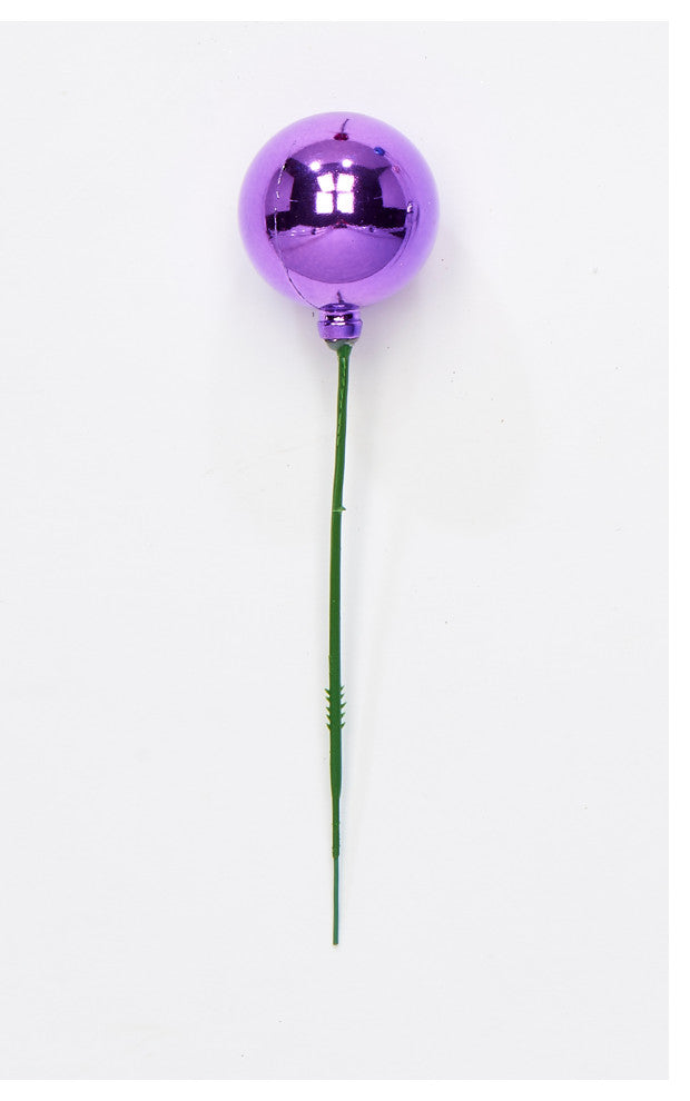 40mm Christmas Plastic Ball Pick, Purple  Set Of 24