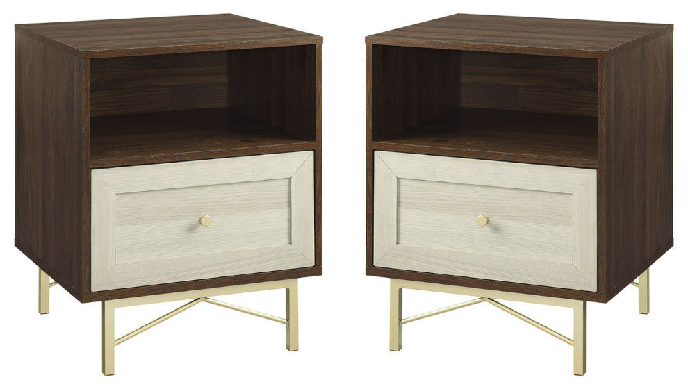 Gwen 1 Drawer Modern Nightstand Set - Dark Walnut/White Poplar