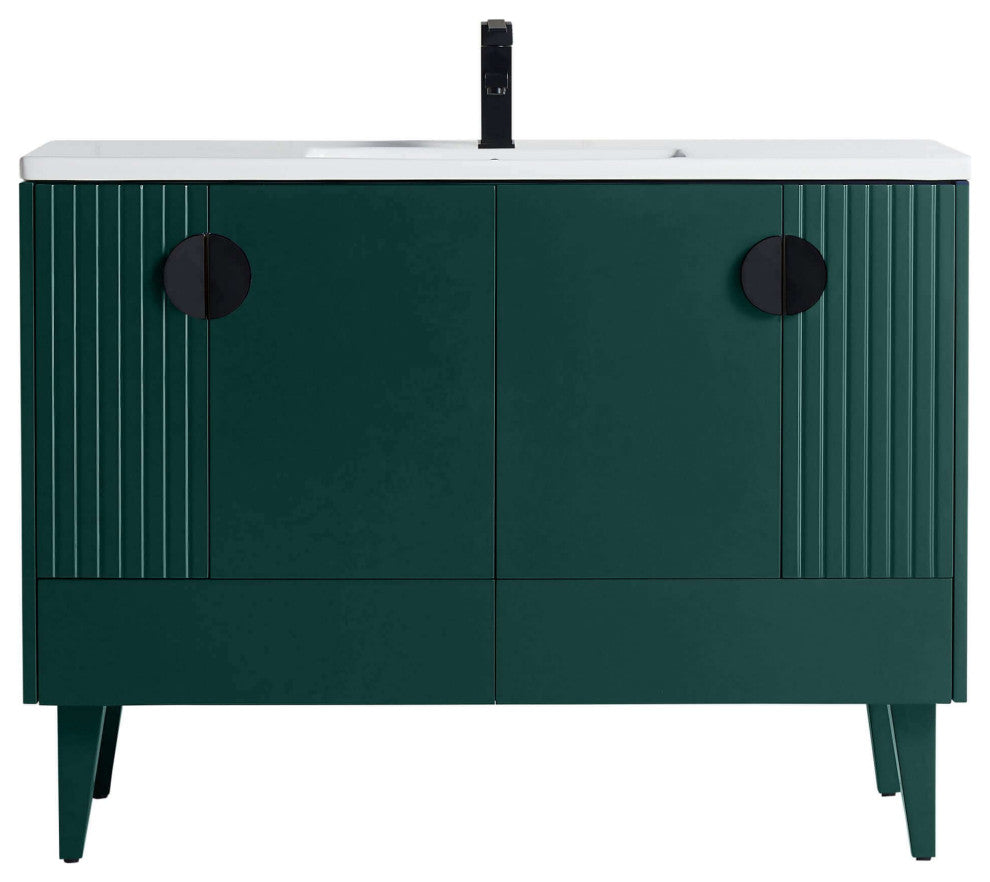 Venezian Single Bathroom Vanity, Green, 48", Black Handles, One Sink