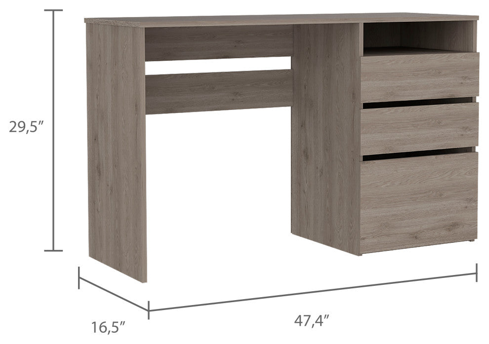 Kenai 3 Drawers Computer Desk, Light Gray