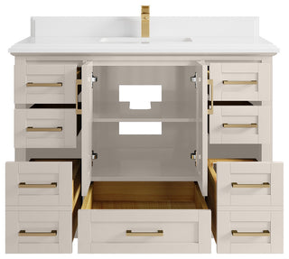 Boston 48" Single Sink Bath Vanity in Fine Grain 1.5" White Quartz