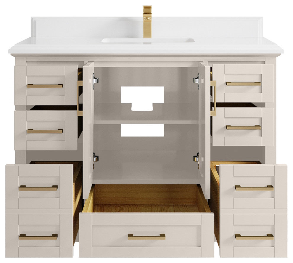 Boston 48" Single Sink Bath Vanity in Fine Grain 1.5" White Quartz
