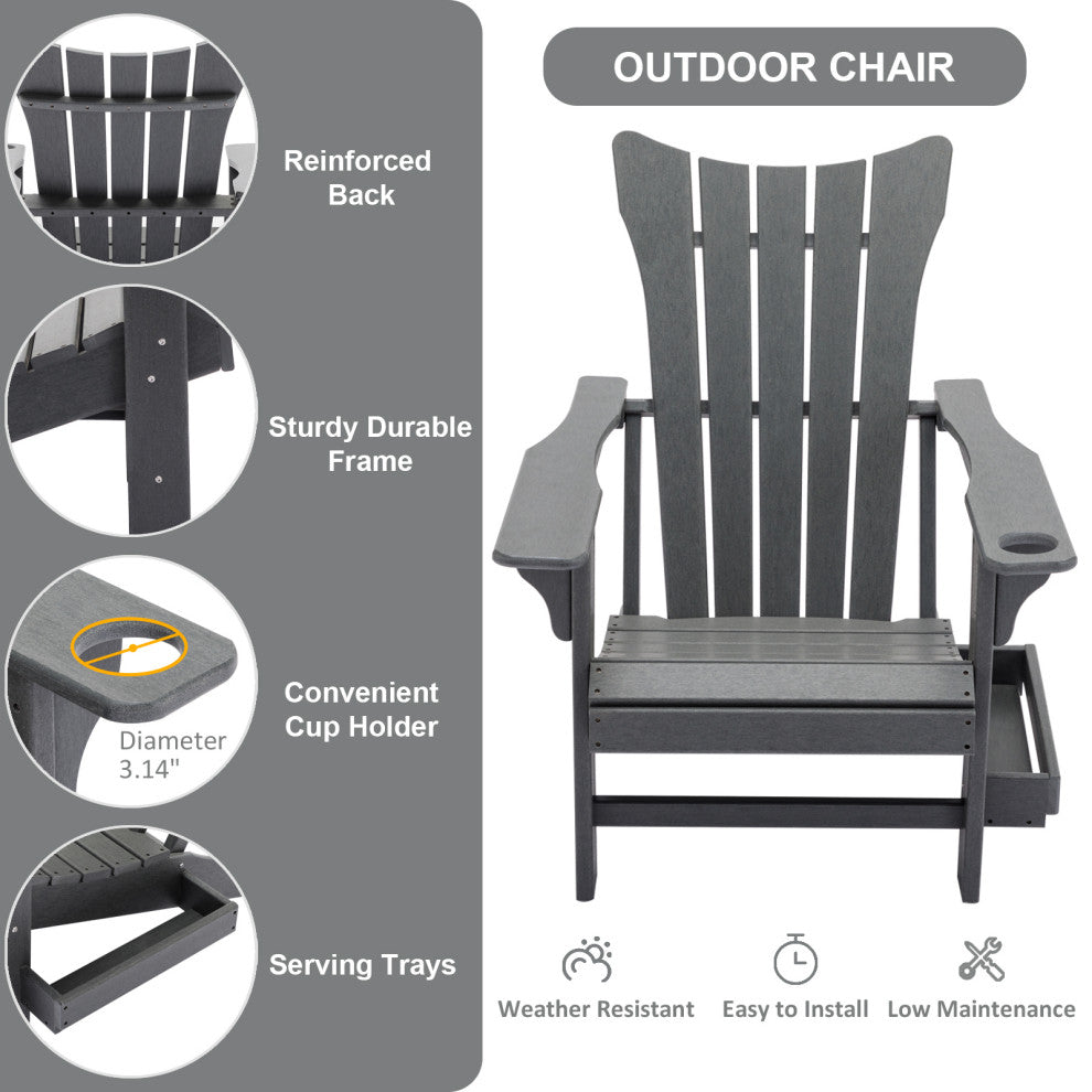 Modern Plastic Weather-Resistant Adirondack Chairs, Black