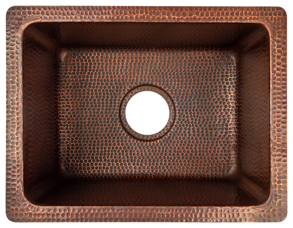 17" Rectangle Hammered Copper Bar/Prep/Laundry/Utility Sink, 3.5" Drain Opening