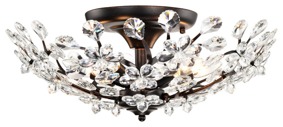Cathy 5-light Crystal Glass Flowers Blooms Flush Mount