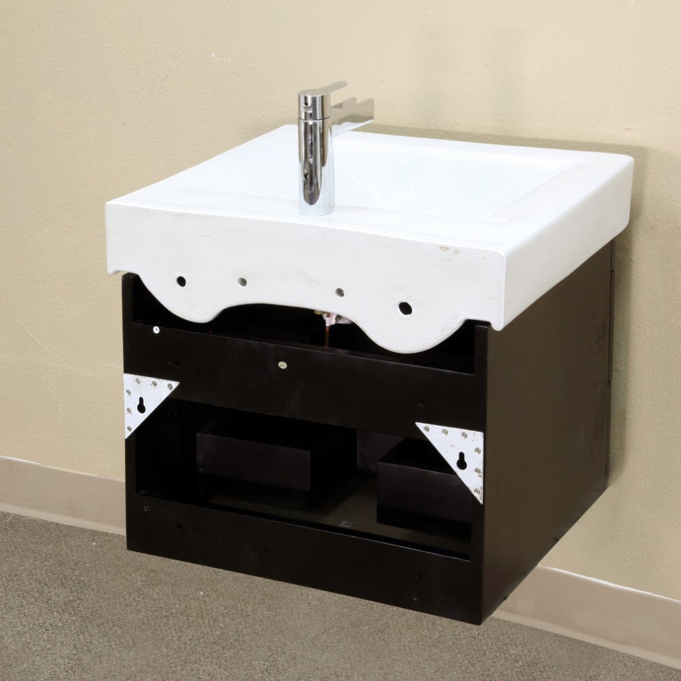 48.5" Double Wall Mount Style Sink Vanity, Wood, Black