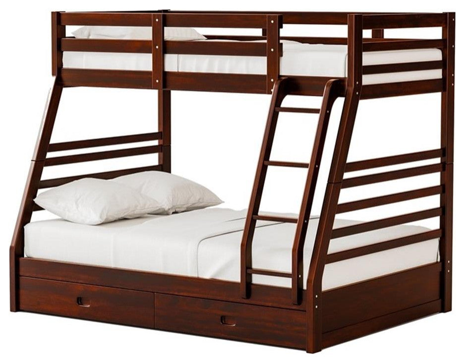 Furniture of America Tomi Wood Twin over Full Storage Bunk Bed in Dark Walnut