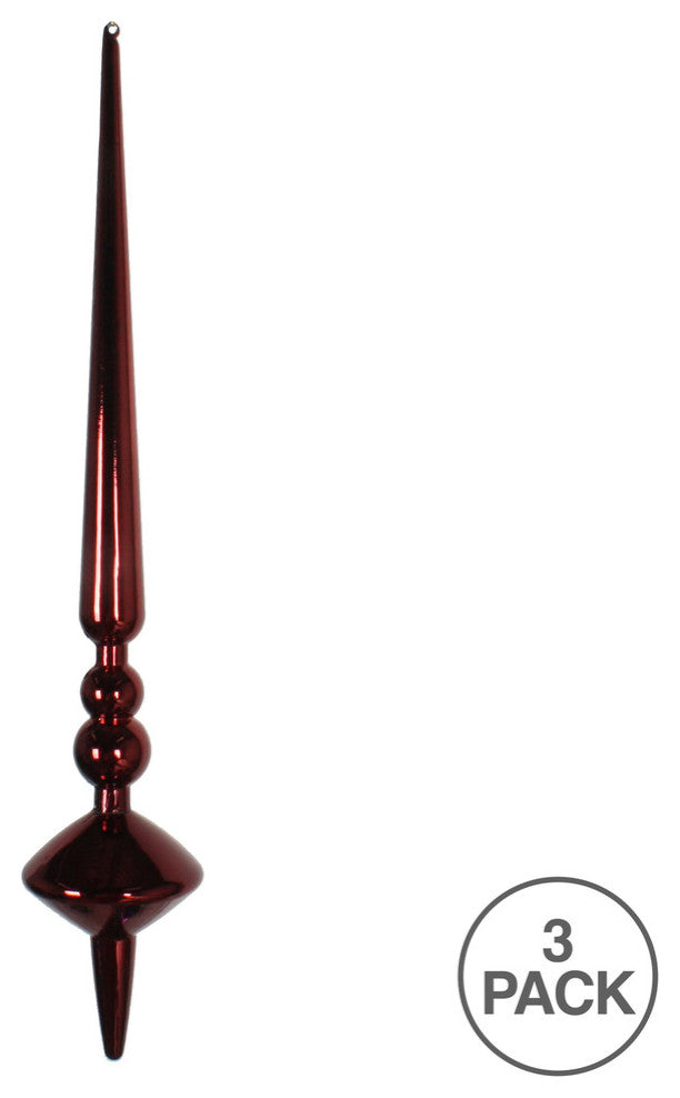 Vickerman M183365S 12" Burgundy Shiny Cupola Finial Ornament, Pack of 3
