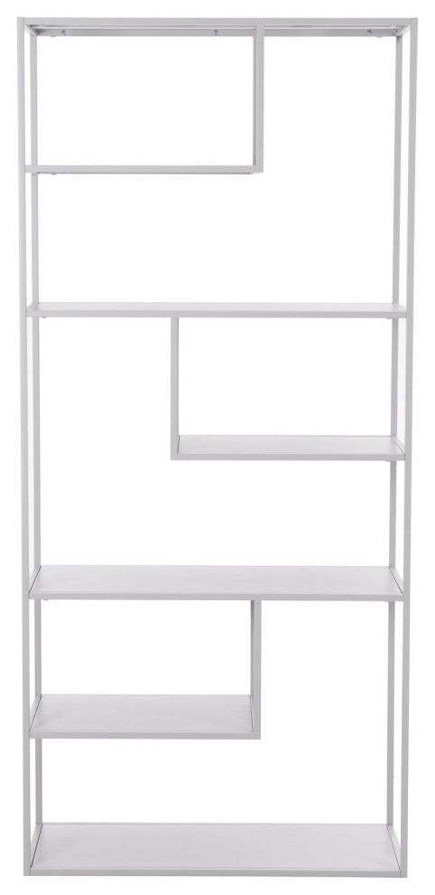 Bookcase Wall Shelf Rack, Steel Metal, Gray, Lounge Cafe Lobby Hospitality