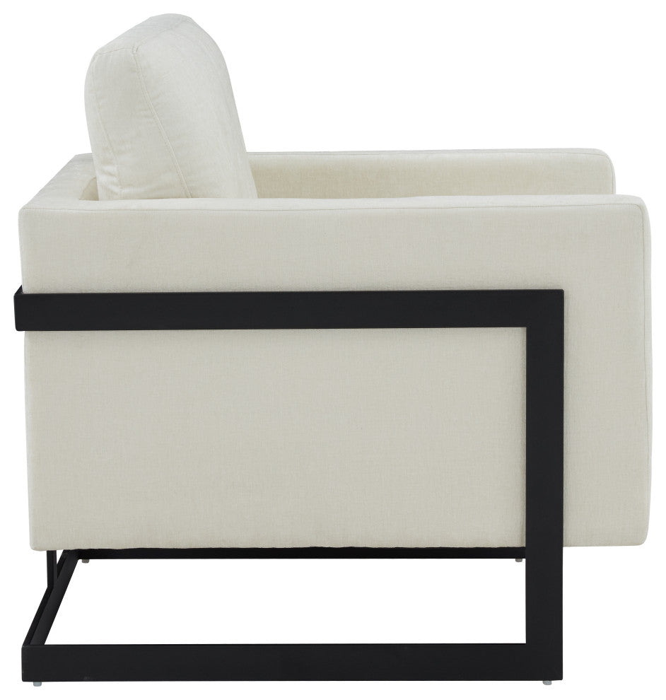 Modrest Prince Contemporary White Fabric + Black Metal Accent Chair