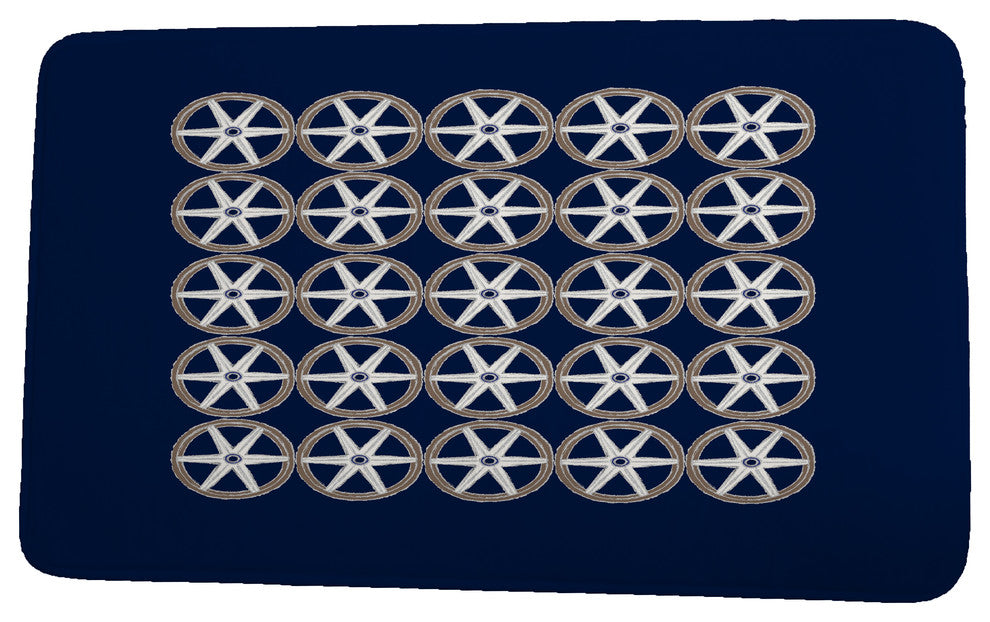 Nantucket Nautical Geo Square Geometric Print Bath Mat, Navy, 17"x24"