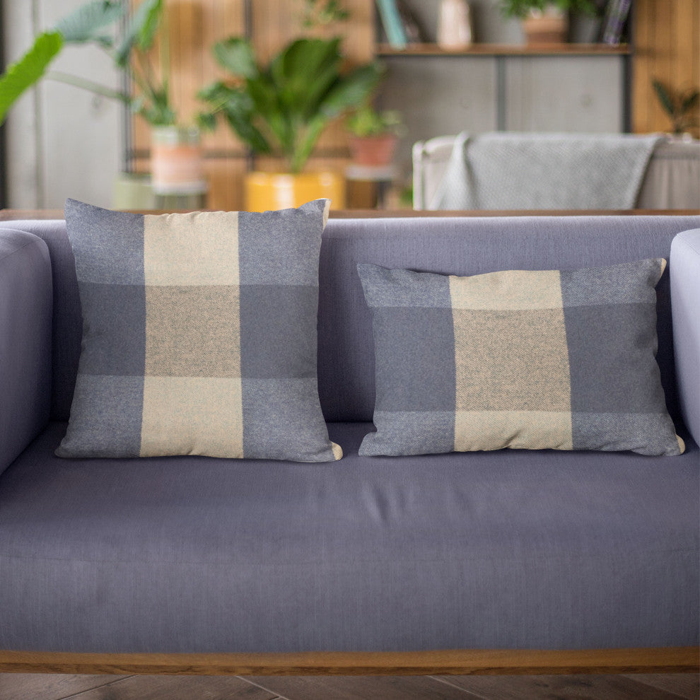Plutus Blue Squares Plaid Luxury Throw Pillow, 26"x26"