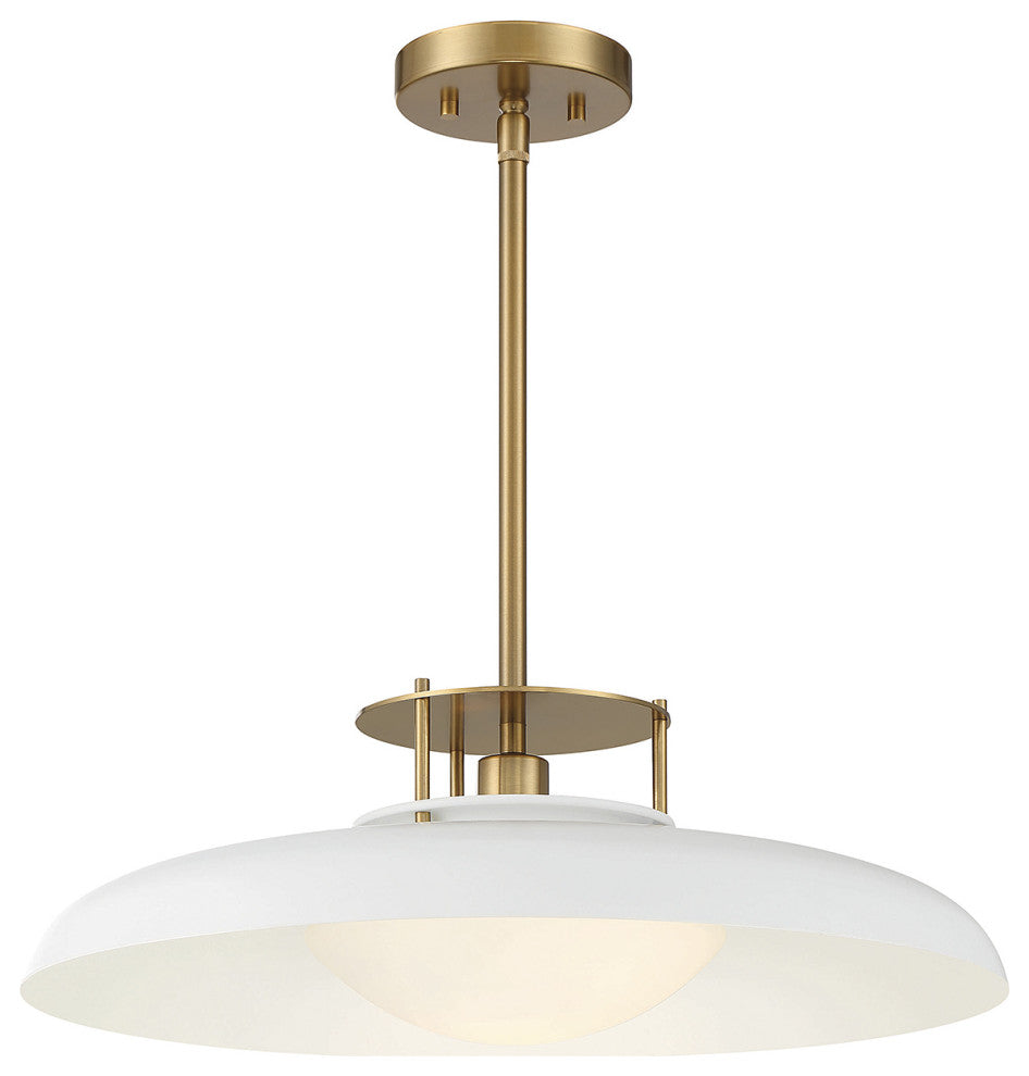 Gavin 1-Light Pendant, White With Warm Brass Accents
