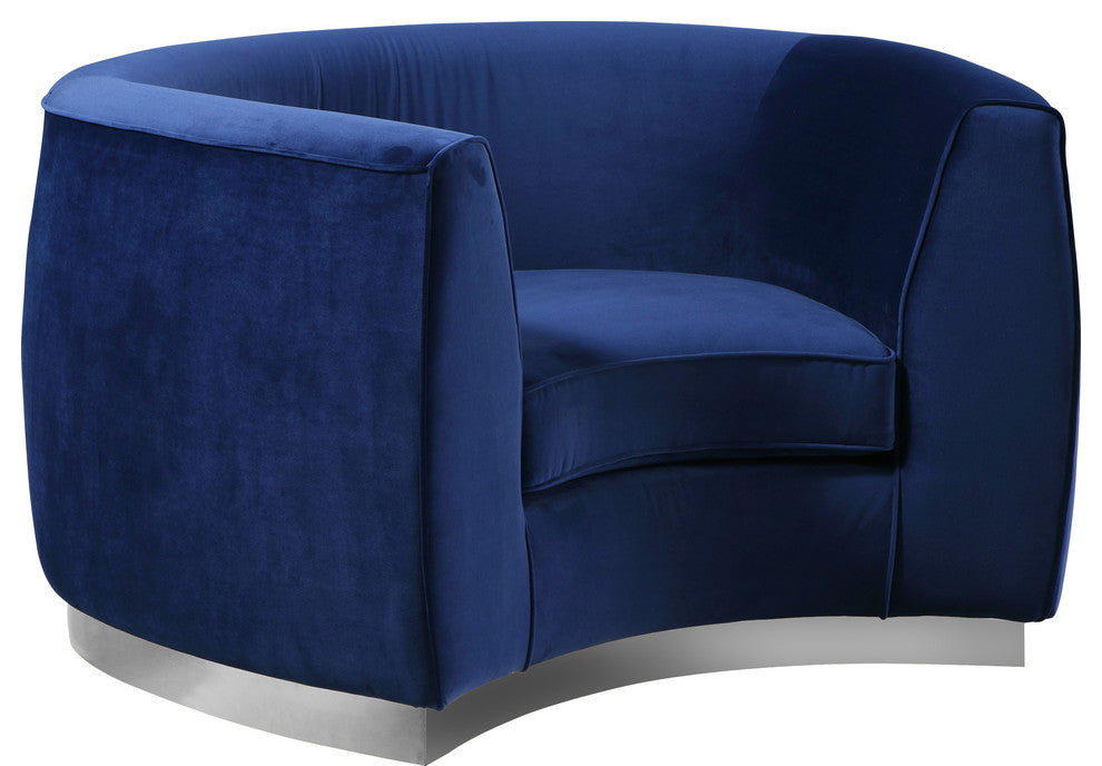 Julian Velvet Upholstered Chair, Navy, Chrome Base