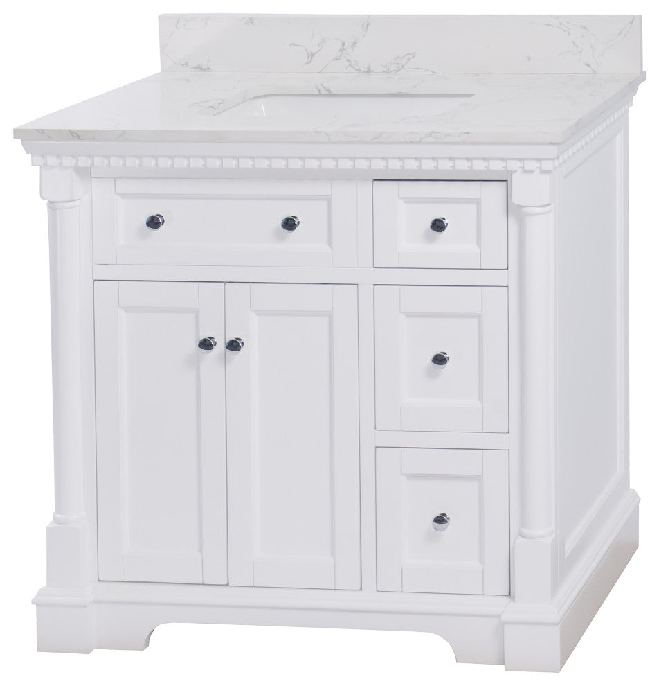Sydney 36" Bathroom Vanity, White, Engineered Marble