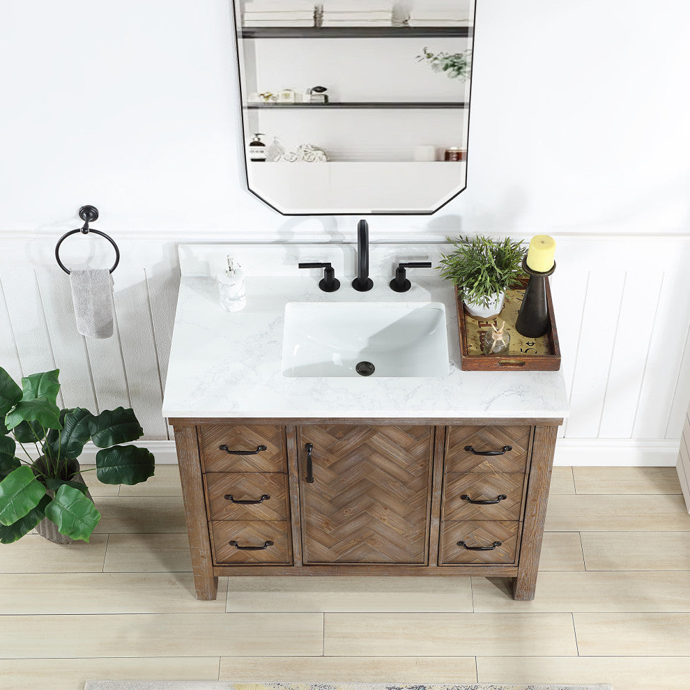 Javier Bath Vanity, Composite Stone Top, Antique Gray, 42", Single Vanity, No Mirror