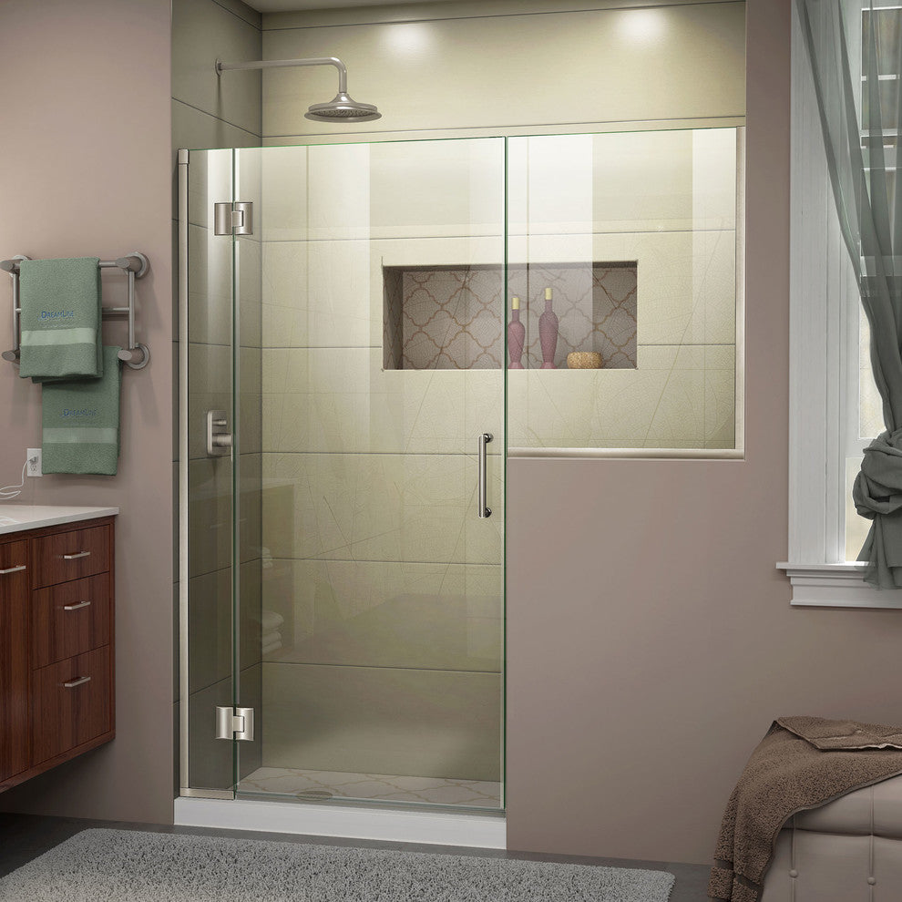 Unidoor-x 55-55.5"x72" Hinged Shower Door, Brushed Nickel, Buttress Panel 36"