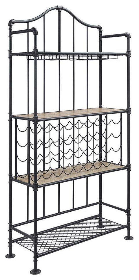 Metal Wine Shelf, Oak and Sandy Black Finish