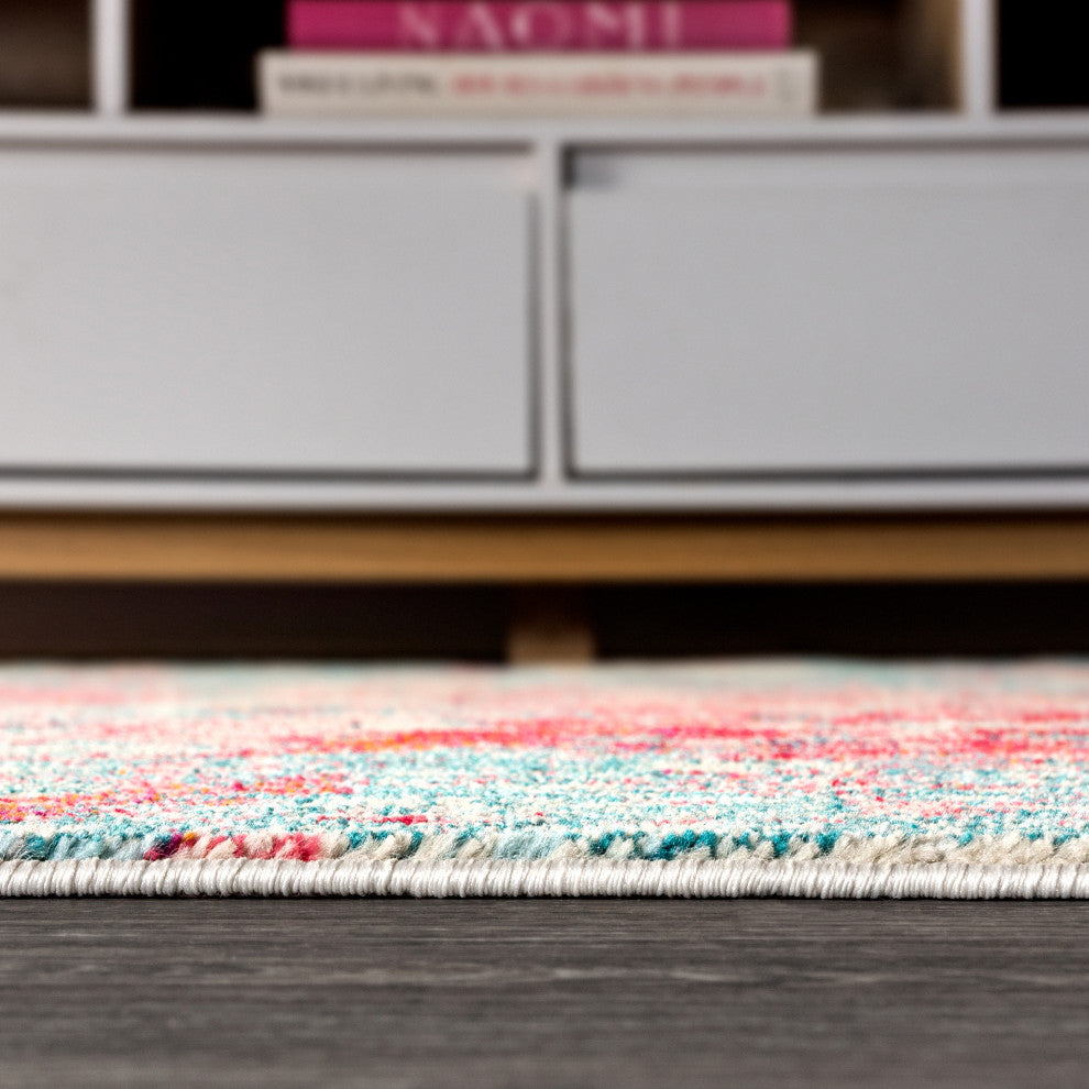 Contemporary POP Modern Abstract Area Rug, Blue/Red, 5 X 8