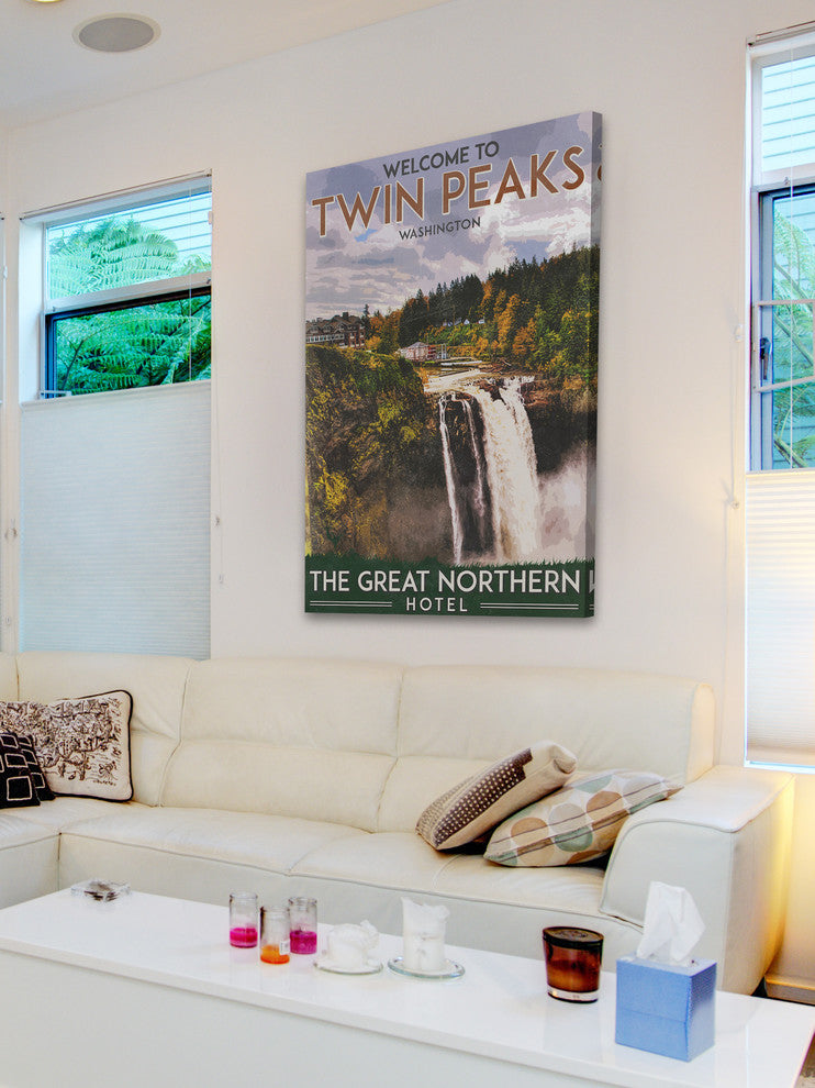 "Travel Poster Twin Peaks" Painting Print on Wrapped Canvas, 40"x60"