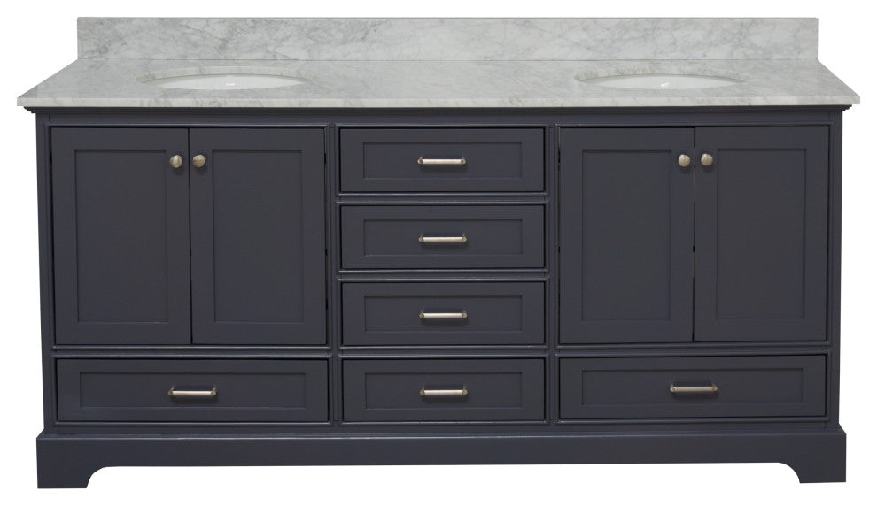 Harper 72" Double Bathroom Vanity, Marine Gray, Carrara Marble